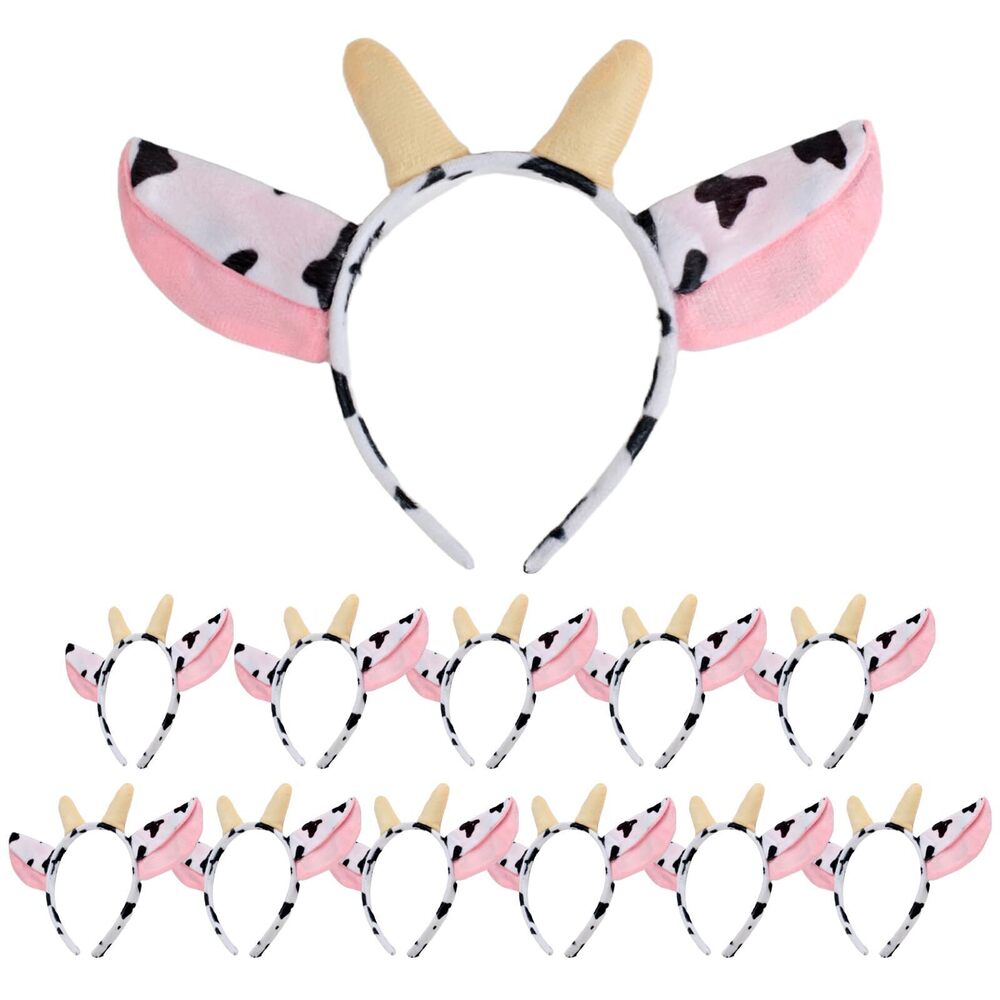 5550 12Pcs Halloween Cow Headband Cow Ears and Horns Headhair Halloween